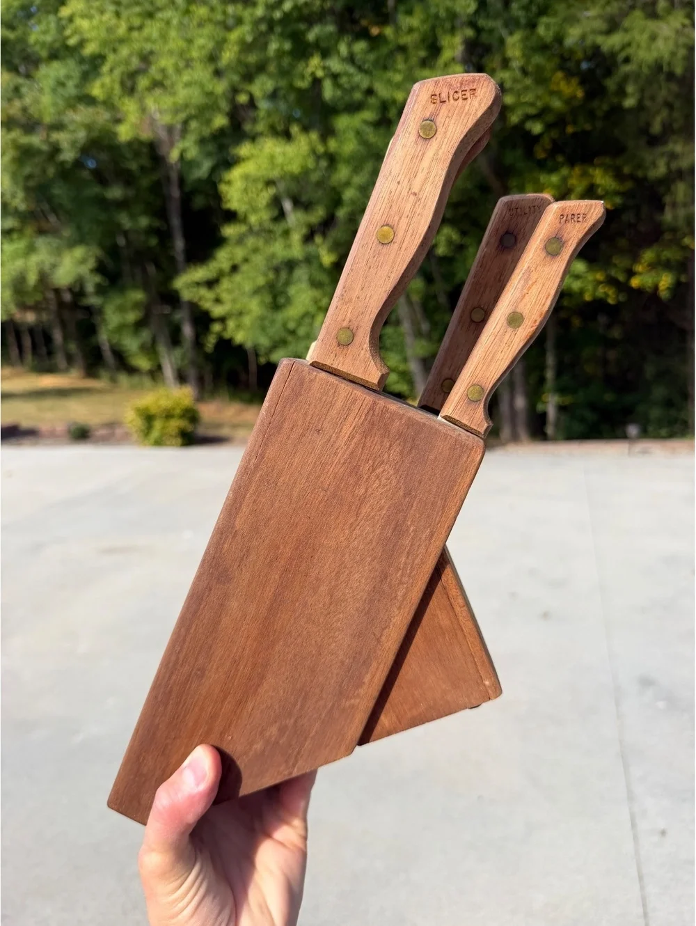 Vintage Wooden Knife Block Set with 4Kitchen Knives